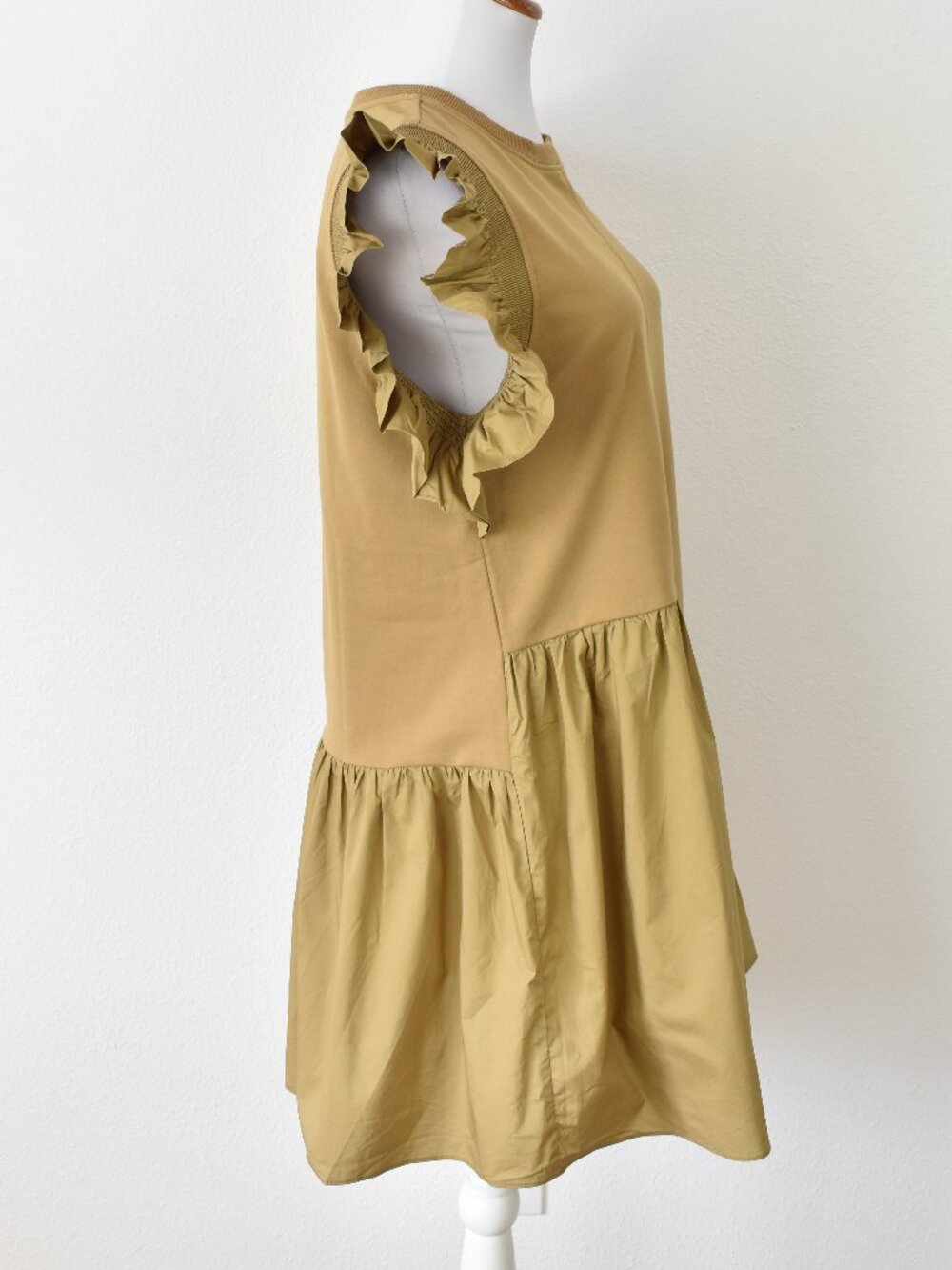 English Factory Mixed Media Ruffle Sleeve Dress Tan - M - Picture 6 of 9